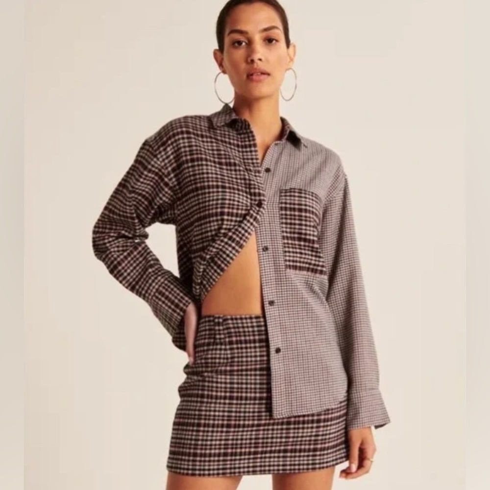 Abercrombie & Fitch Oversized Color-block Flannel Shirt